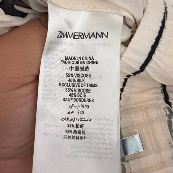 New Zimmermann Cream Black Draw Waist Silk Wide Leg Pants Trousers Size Small 1 - Picture 14 of 15